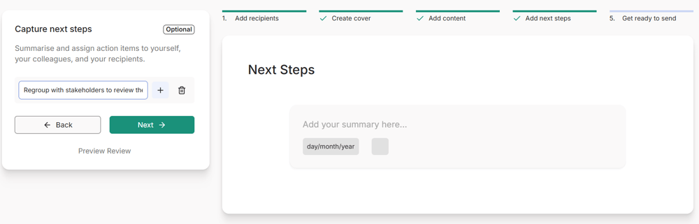 How to add Next Steps to as Review SCREENSHOT 2