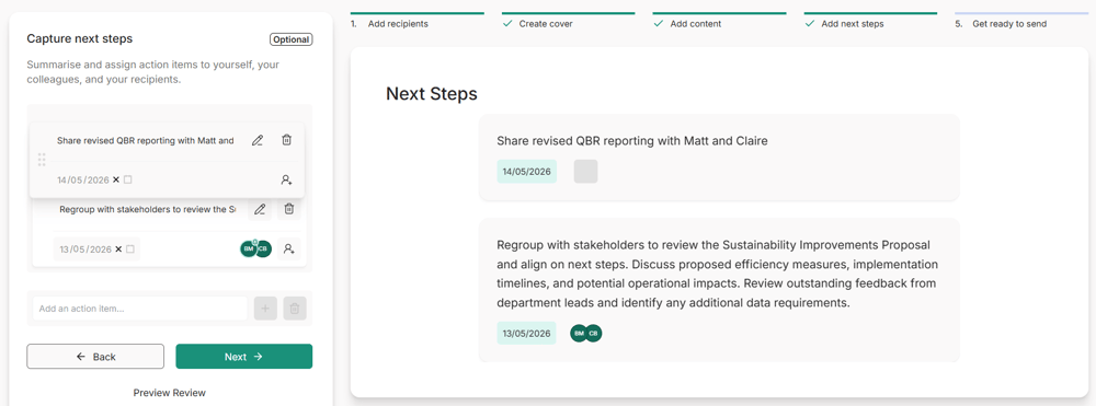 How to add Next Steps to as Review SCREENSHOT 6