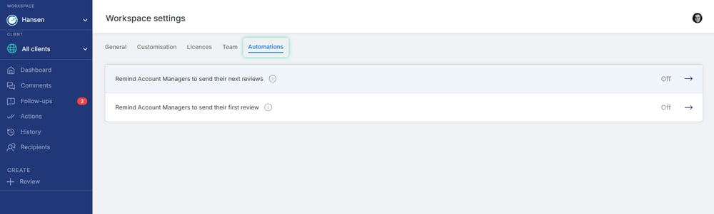 How to set up automated review reminders for account managers SCREENSHOT 2