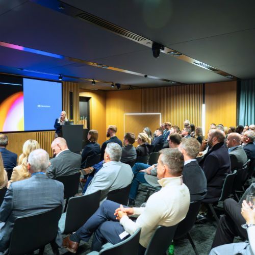 Guest speaker Amanda Spencer, EY, at Clientshare's 2025 event