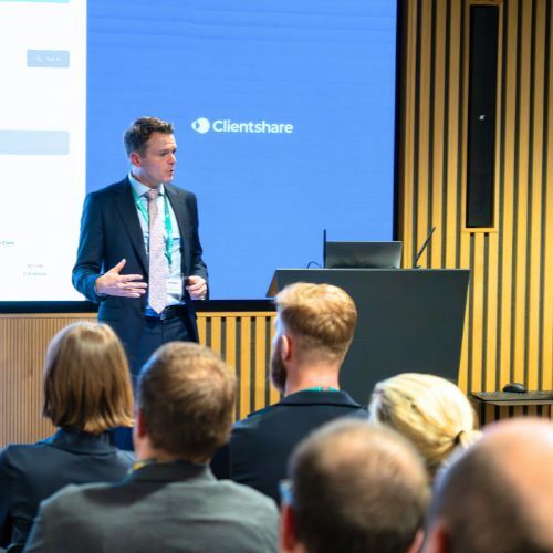 James Ward, Clientshare CEO, delivers a speech to leaders in key service industries